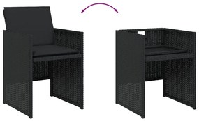 17 pcs conjunto de jantar p/ jardim c/ almofadões vime PE preto