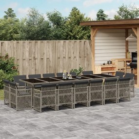 vidaXL 17 pcs conj. de jantar p/ jardim c/ almofadões vime PE cinzento