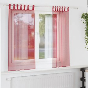 vidaXL Cortinas de voile com bolsos para varão 2 pcs vermelho tinto