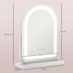 Espelho de Maquilhagem com Luz LED Giratório com 3 Modos de Iluminação Rotação Regulável de 360° e Função de Memória Branco