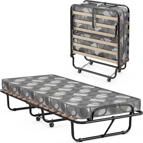 Cama dobrável com colchão Cama de hóspedes portátil com rodas em espuma de memória Estrutura de aço 190 x 80 x 33 cm Cinzento
