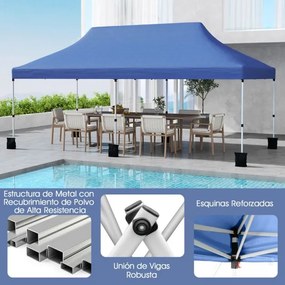 Tenda festas, eventos de 3 x 6 m com pesos e bolsa de transporte dobrável com altura ajustável Pavilhão de jardim Azul