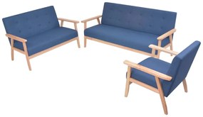 Conjunto de sofás 3 pcs tecido azul