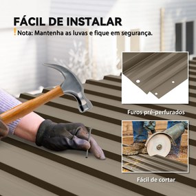 Conjunto de 12 Painéis para Telhado de Aço Galvanizado 7m² para Abrigos e Garagens 129x45cm Castanho