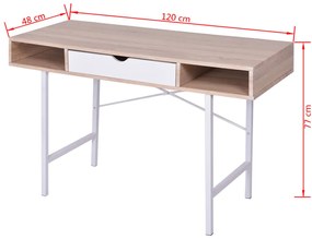 Mesa com 1 gaveta, cor carvalho e branco
