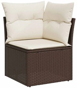 8 pcs conjunto sofás de jardim c/ almofadões vime PE castanho