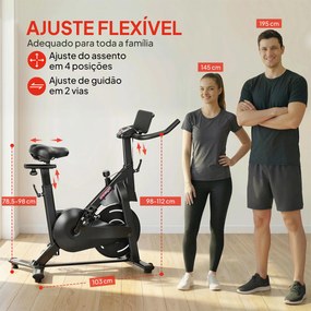 Bicicleta Estática com Resistência Magnética Regulável Ecrã LCD Volante Assento e Guiador Ajustáveis Preto