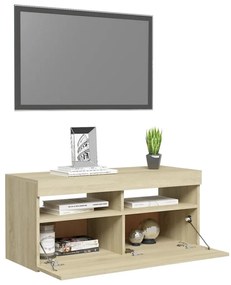 Móvel de TV com luzes LED 90x35x40 cm carvalho sonoma