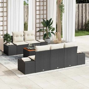 vidaXL Conjunto de Sofá de Jardim de 6 Peças com Almofadas Preto Rattan Poliéster Acácia