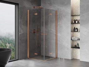 Mexen Mist-F Duo cabine de duche dobrável 80 x 80 cm, transparente, cobre escovado - 8A6-080L-080P-65-00