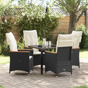 vidaXL Conjunto de Jantar de Jardim de 5 Peças com Almofadas Preto Rattan Poliéster