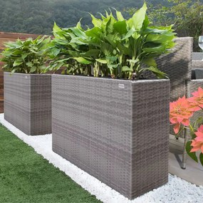 Vaso Floreira Jardim de flores Polyrattan 95x27x60 cm cinzento