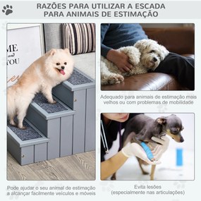 Escada para Animais de Estimação com 3 Degraus Espaço de Armazenamento e Tapete Antiderrapante 40,5x44,5x38 cm Cinza