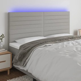 Cabeceira cama c/ luzes LED tecido 180x5x118/128cm cinza-claro