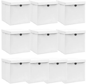 Caixas de arrumação com tampas 10 pcs 32x32x32 cm tecido branco