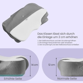 Almofada ergonómica 59 x 40 cm, refrescante para o pescoço Branco-cinza