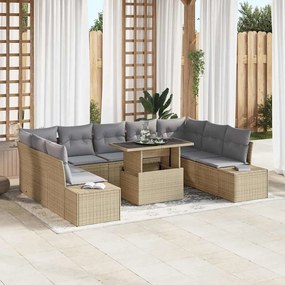 vidaXL Conjunto de Sofá de Jardim de 10 Peças com Almofadas Bege em Polyrattan
