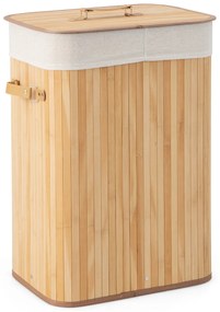 Cesto para roupa suja 72L com tampa  em bambu com saco interno removível e lavável para Casa de banho 42 x 32 x 60 cm Natural