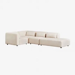 Sofá Modular De Canto Em L De 4 Peças Com Chaise Longue Direita Fogler Linho Veludo Bege Linho - Sklum