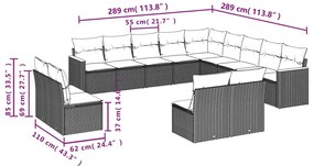 13 pcs conjunto de sofás de jardim com almofadões vime PE preto