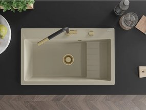 Mexen Omar lava-loiça de granito de 1 cuba 800 x 480 mm, bege, sifão dourado - 6520801005-69-G