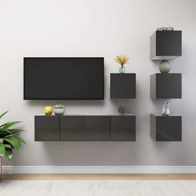 vidaXL 6 pcs conjunto de móveis de TV contraplacado cinzento brilhante