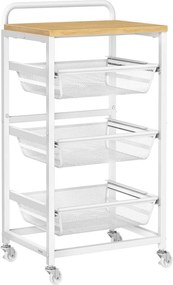 Carrinho de cozinha com vários níveis e cestos extraíveis 31,7 x 40 x 76 cm Branco