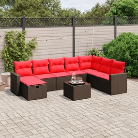 vidaXL 9 pcs conjunto sofás p/ jardim c/ almofadões vime PE castanho