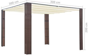 Gazebo com teto em vime PE 300x300x200 cm castanho e creme