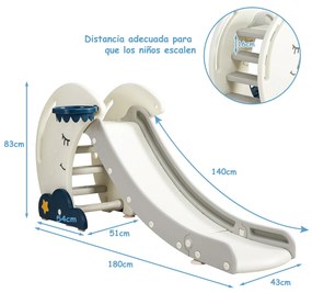 Escorrega para crianças em forma de lua dobrável com escadas e cesto de basquetebol Estável e seguro 180 x 43 x 83 cm Branco e Azul