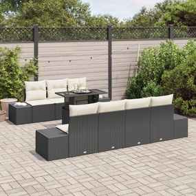 Conjunto de Sofá de Jardim com 8 Peças e Almofadas preto em Rattan Sin