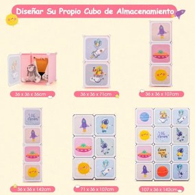 Guarda roupa Infantil de 12 Cubos para Bebéscom 2 secções para pendurar 107 x 36 x 142 cm Rosa