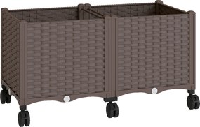 Floreira Elevada com 6 Rodas Autorrega e Drenagem Floreira para Jardim 80x40x43 cm Castanho