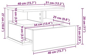 Mesa de Cabeceira Flutuante Carvalho Preto 40x31x27 cm Madeira Engenhe