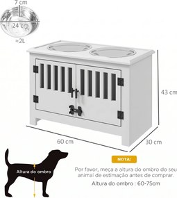 Comedouro Elevado para Cães com 2 Tigelas em Aço Inoxidável 2x2 L, Arrumação 37 L e 2 Portas com Trincos, Branco