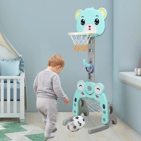 Conjunto de cesta de basquete 3 em 1 com altura ajustável, suporte de basquete, gol de futebol e jogo de arremesso de argolas rosa