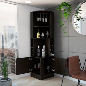 Armário de bar de canto syrah, 180.6CM A X 46.9CM An X 46.9CM P, Preto