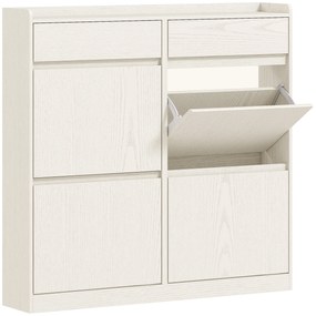 HOMCOM Sapateira Móvel Sapateira de Entrada Estreita com 4 Portas e 2 Gavetas para 8 Pares de Sapatos 98x19,2x95,3 cm Branco | Aosom Portugal