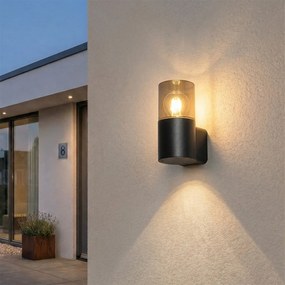 Candeeiro de parede exterior moderno preto com cúpula em fumo IP44 - Odense