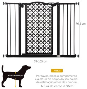 PawHut Barreira de Segurança para Cães Animais de Estimação para Portas Escadas Corredores 74-105cm com 2 Extensões de 10/15cm com Porta e Fechadura Automática Aço Preto