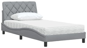 Cama com colchão 100x200 cm tecido cinzento-claro