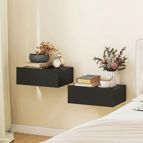 Conjunto de 2 Mesas de Cabeceira Flutuantes com 1 Gaveta para Quarto 40x30x15 cm Preto