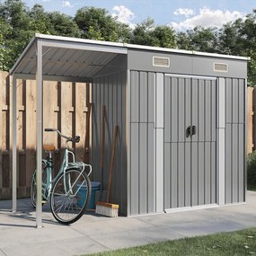 vidaXL Abrigo de jardim com alpendre 277x107x181 cm aço cinza-claro