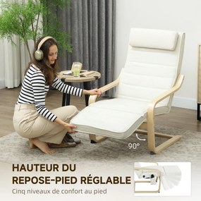 Poltrona de sala de estar, poltrona relaxante com massagem e aquecimento, encosto alto, apoio para a cabeça e apoio para os pés, 67 x 95 x 101 cm, cre