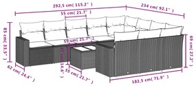 11 pcs conjunto sofás de jardim c/ almofadões vime PE bege