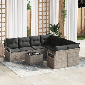 Conjunto de Sofá vidaXL de 9 Peças para Jardim com Almofadas Cinzento