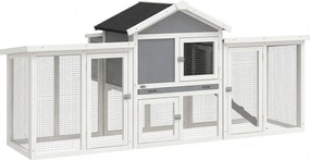 PawHut Galinheiro Grande para Exterior em Madeira 204x85x93 cm com Caixa de Ninho Cercado Bandeja Removível e Poleiro Cinzento | Aosom Portugal