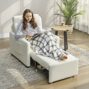 Poltrona-Cama Convertível de 1 Lugar, 85,5 x 72 x 91 cm, Arrumação Escondida, Creme