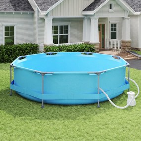 Piscina Redonda diâmetro de 3,6 metros com Estrutura Metálica e Bomba de Filtro Capacidade de 6125 L para Jardim Azul