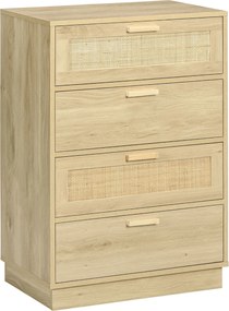 HOMCOM Cómoda com 4 Gavetas de Vime Cómoda de Madeira para Dormitório Sala de Estar Estilo Boêmio 60x38x88,5 cm Madeira | Aosom Portugal